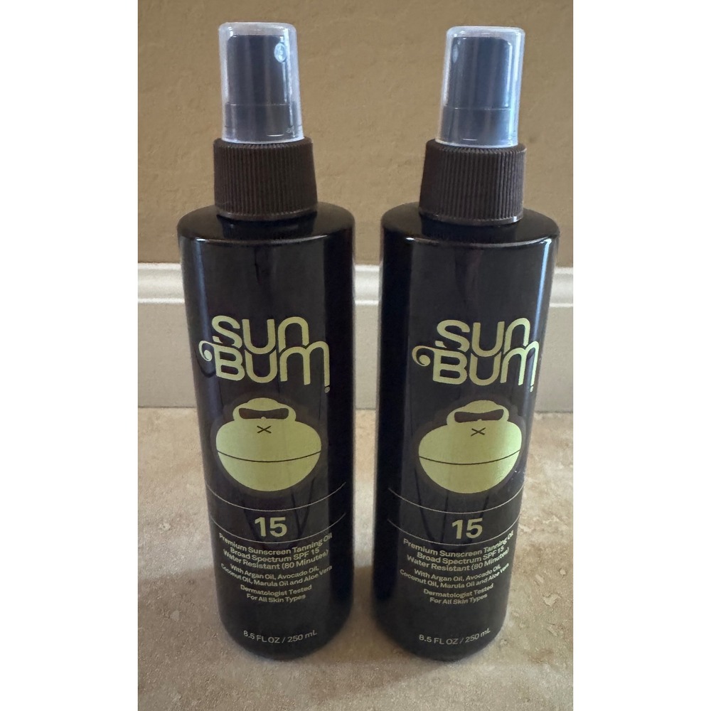 2-Sun Bum Tanning Oil SPF 15 Spray Argan Coconut Oil Aloe Vera 8.5oz NEW